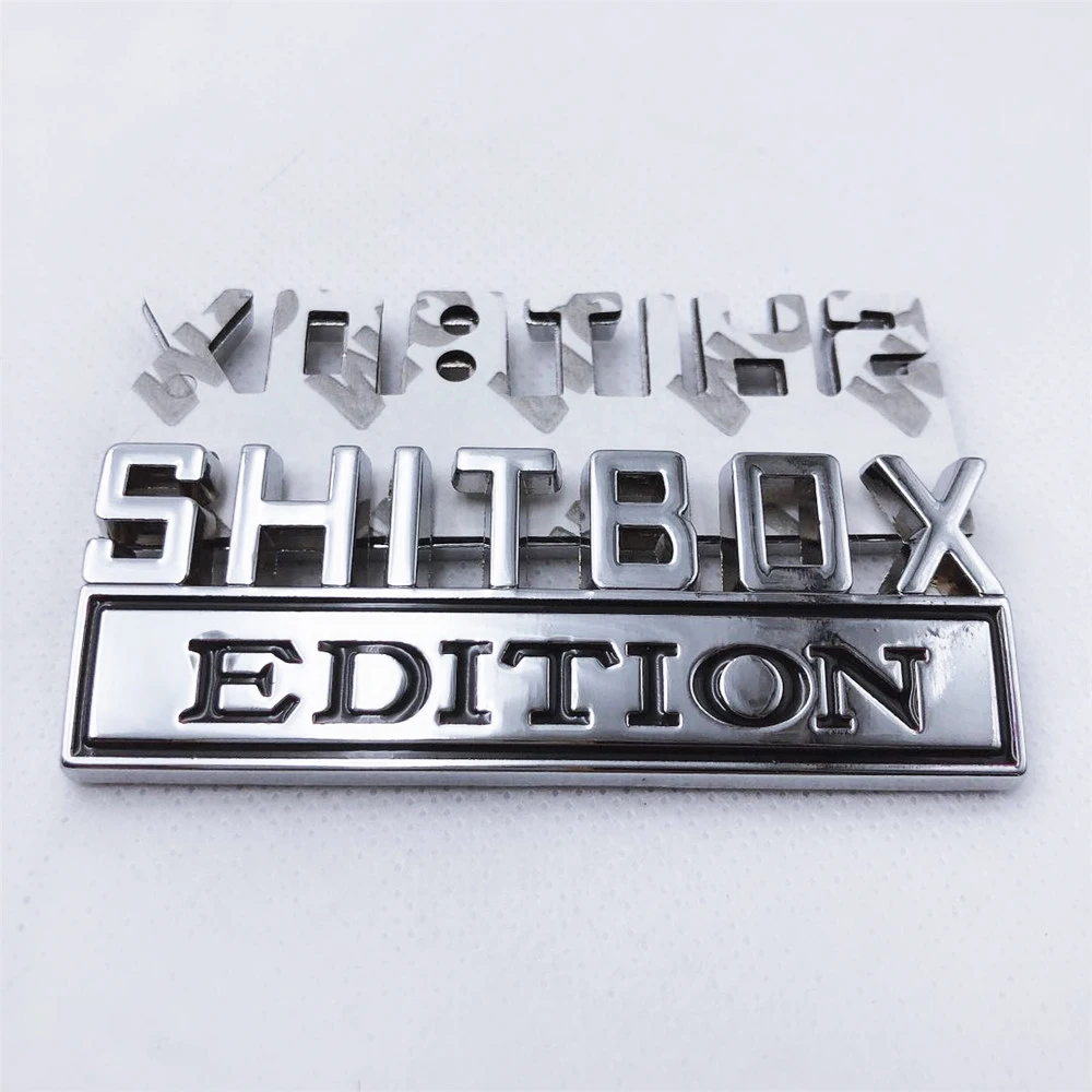 2 Pieces Chrome Black Red SHITBOX EDITION 3D Logo Car Truck Sticker Badge Emblem Decal 8x3cm