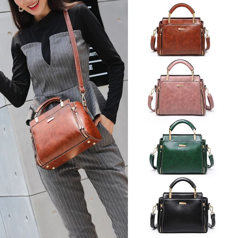 New Fashion Small Handbag for Women Oil Wax PU Leather Messenger bags Lady Tote Brand Designer Tassel Crossbody bag for Womens