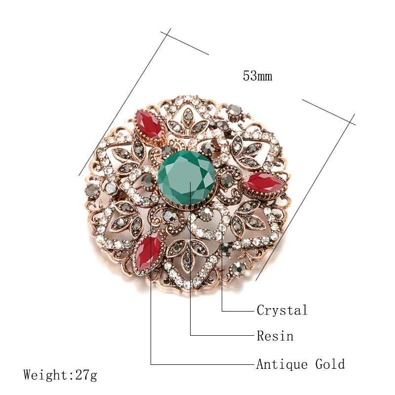 Kinel Turkish Crystal Hollow Flower Vintage Brooch for Women Antique Gold Color Boho Ethnic Bride Wedding Jewelry Badge Gift