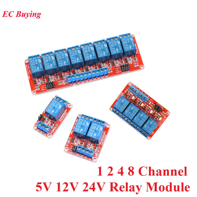 1 2 4 8 Channel 5V 12V 24V Relay Module Board Shield with Optocoupler Support High and Low Level Trigger for Arduino 1 2 4 8 Way