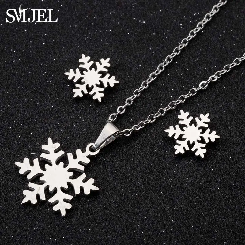 Winter Fashion Snowflake Necklace & Earrings Set