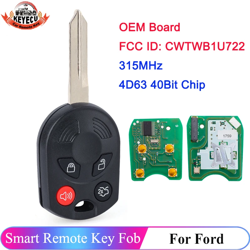 

KEYECU OEM Board CWTWB1U722 315MHz 4D63 Chip Remote For Ford Expedition Mustang Taurus 2008 2009 2010 2011 4 Button Car Key Fob