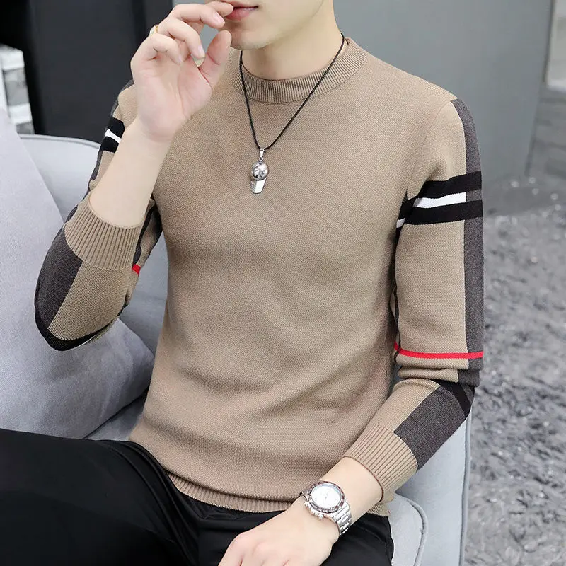 Crewneck large size sweater men\'s loose knit bottoming shirt autumn and winter dad sweater