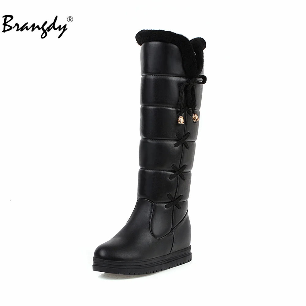 

Brangdy Autumn Winter Women Knee-High Boots Concise Fashion PU Leather Casual Party Basic Shoes Woman Classic Thick Heels Boots