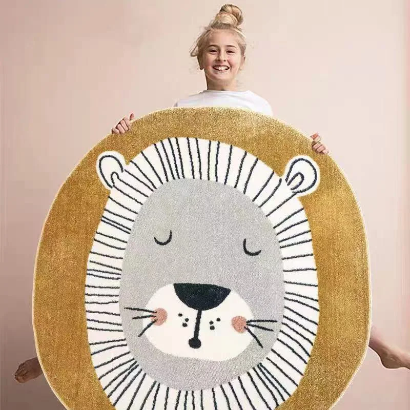 

100CM Kids Room Carpet Cartoon Lion Animal Playmat Bedroom Decor Crawling Mats Carpets Soft Anti-Slip Floor Kids Home Decoration