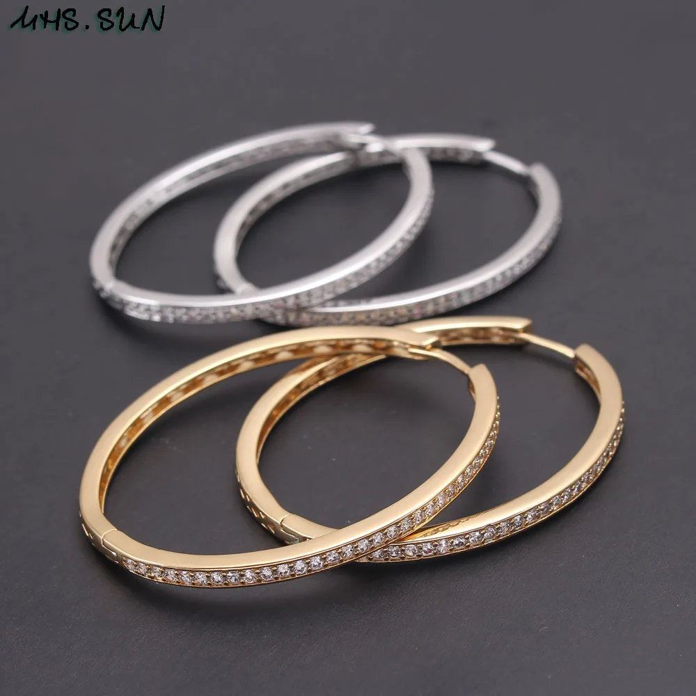 MHS.SUN New Arrived Gold Silver Color Hoop With AAA Zircon Woman Fashion Circle Earrings Jewelry Party Gift Brincos