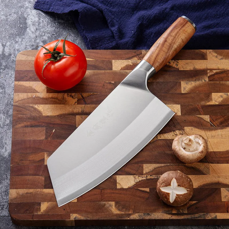 Chinese Chef Knife Stainless Steel Cleaver Kitchen Knife Razor Sharp Slicing Knife Meat Chopping Knife Wood Handle Butcher Knife