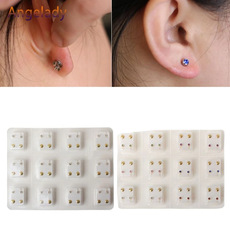 12 Pairs Gold Ear Piercing Earrings Set Hypoallergenic Mini 3mm CZ Studs Jewelry JUL3