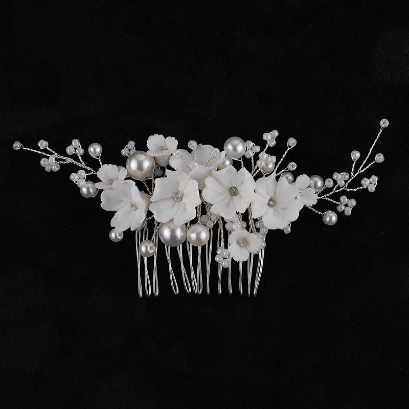 

Floralbride Handmade Porcelain Flower Pearls Bridal Hair Comb Hair Pins Wedding Headdress Hair Accessories Women Hair Jewelry