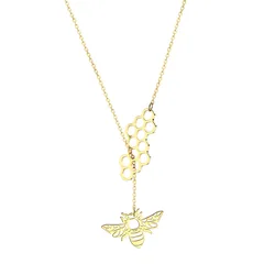 Stainless Steel Gold Plated Women Bee Honeycomb Necklace Adjustable for Women
