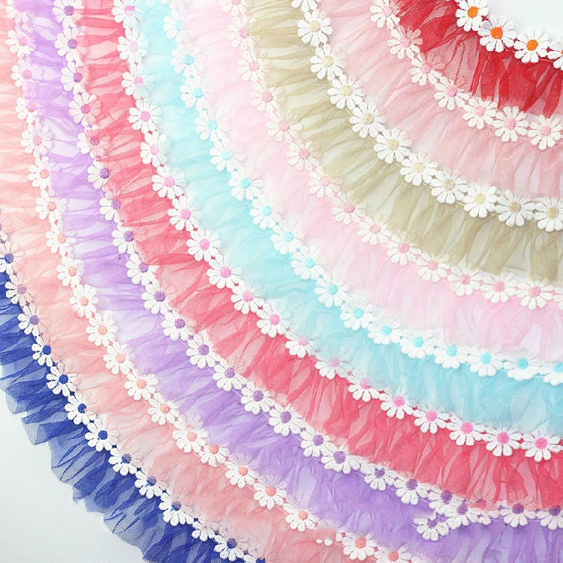 

20 метров кружевная бейка нашивка в виде ромашки с рюшами плиссированная кружевная лента свадебная аппликация DIY швейные поделки розовый белый черный красный