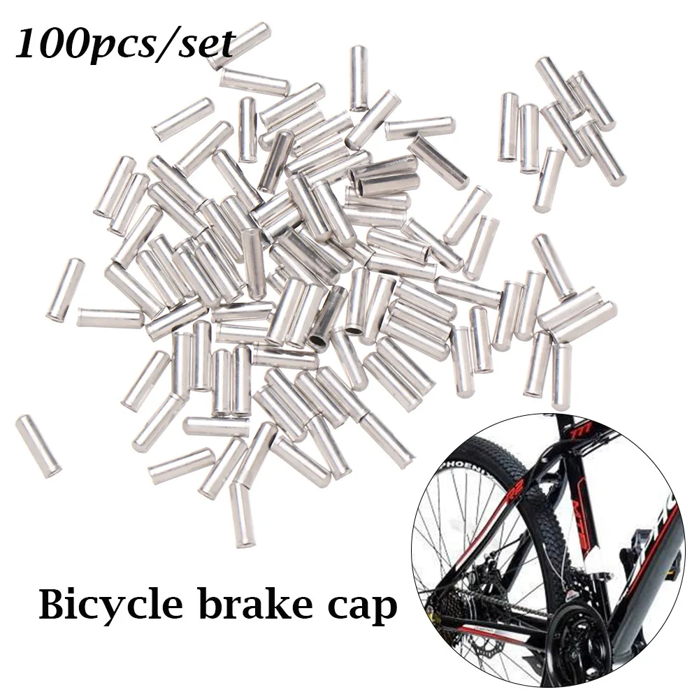 100 Silver Aluminum Alloy Bicycle Brake Wire Cap Bike Derailleur Shifter Cable End Caps Tips Cycling Crimps Inner Wire Ferrules