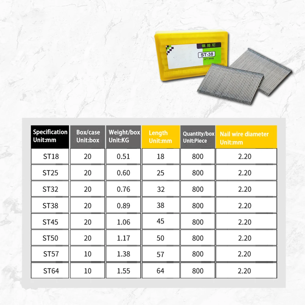 Meite ST45 ST50 ST57 ST64 800Pcs Pneumatic Gun Nail Woodworking Cement Nails for Steel Cable Groove Ground Corner