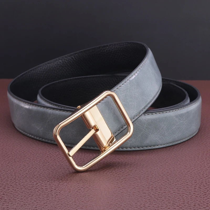 Gray Belt Men Classic Pin Buckle designer High Quality Waistband Casual genuine Leather exquisite young boys cintos masculinos