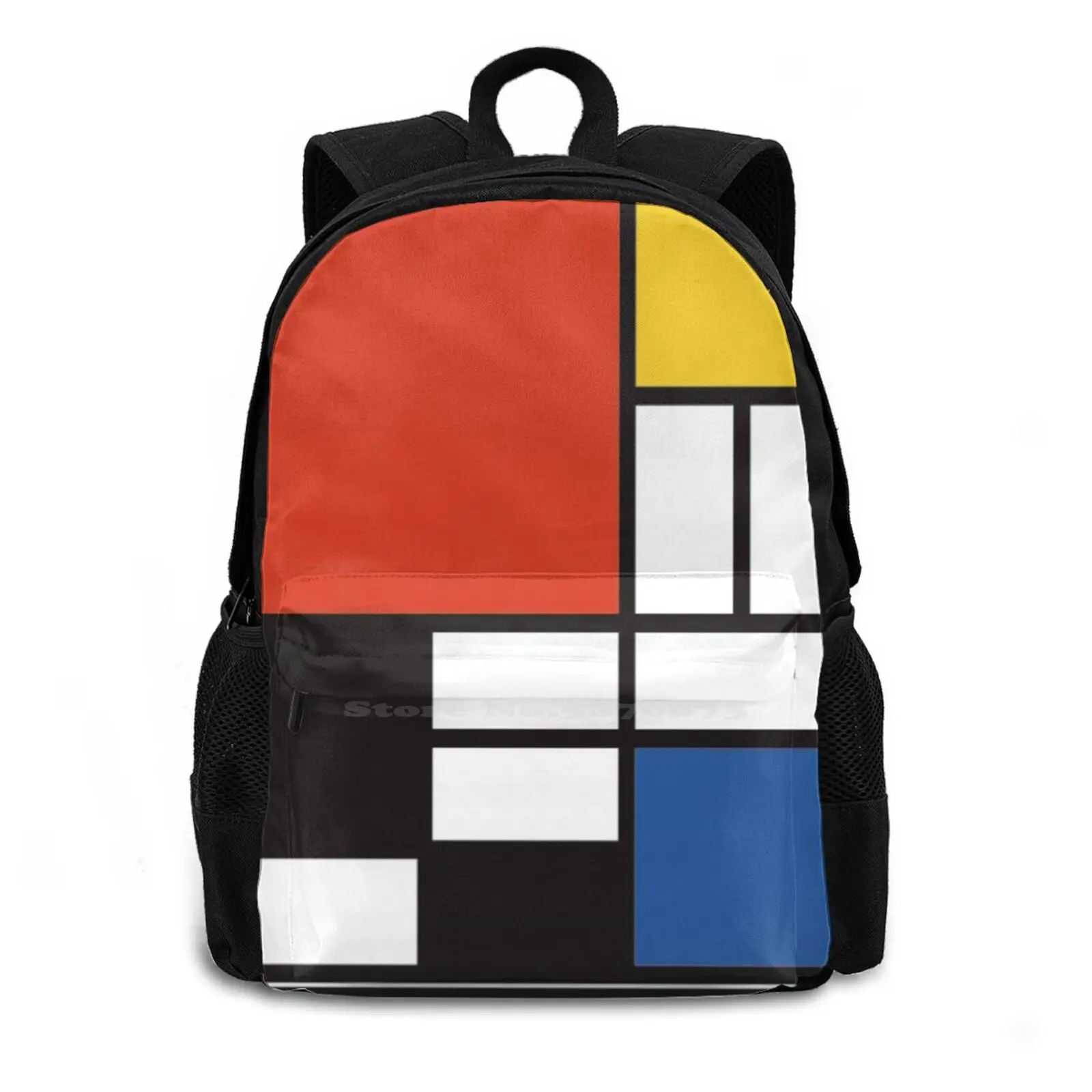 Piet Mondrian Composition In Yellow Red Blue Teen College Student Backpack Laptop Travel Bags Exhibition Retro Vintage Graphic