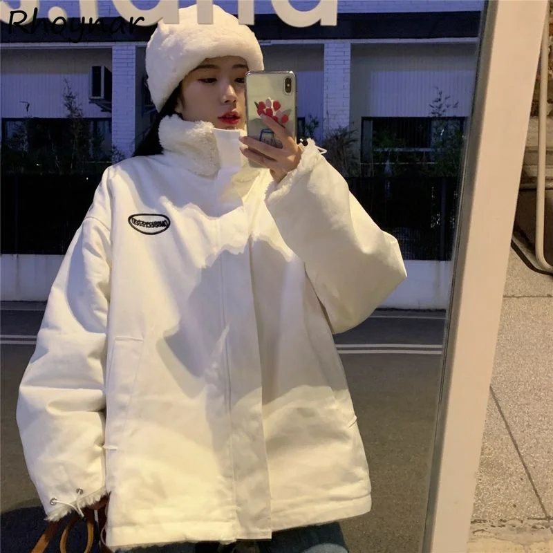 Parkas mulheres inverno grosso quente simples elegante zíper retalhos all-match doce feminino bolsos streetwear macio novo estilo coreano