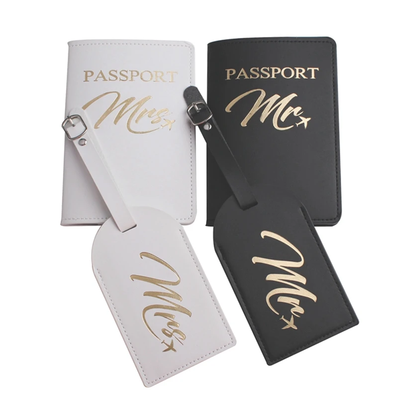 4PCS/Set MR MRS Passport Cover Luggage Tag Couple wedding Passport Case Letter Passport Holder Wallet Label Travel Accessories