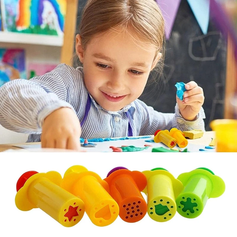 5 Pieces/Set Dough Extruders Set Assorted Designs Novelty DIY Plasticine Squeeze Making Playdoh Tool for Playing Dough