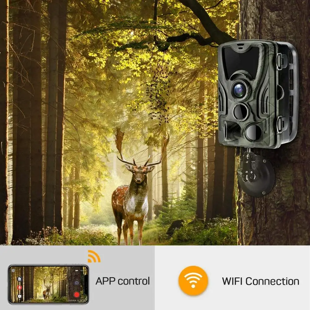 APP Bluetooth Live Show WIFI Trail Camera Live Stream Hunting Cameras WIFI801B 24MP 1296P Night Vision  Wildlife Surveillance