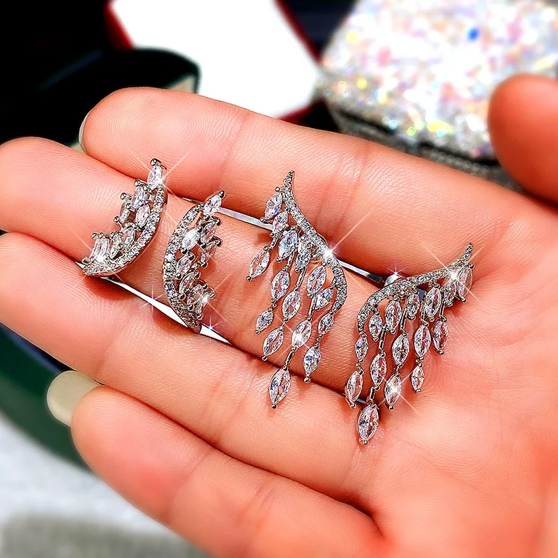 Retro Moissanite Flügel Ring Ohrringe Für Frauen 925 Silber Nadel Hochzeit Edlen Schmuck Sets Geburtstag Geschenk Für Frauen