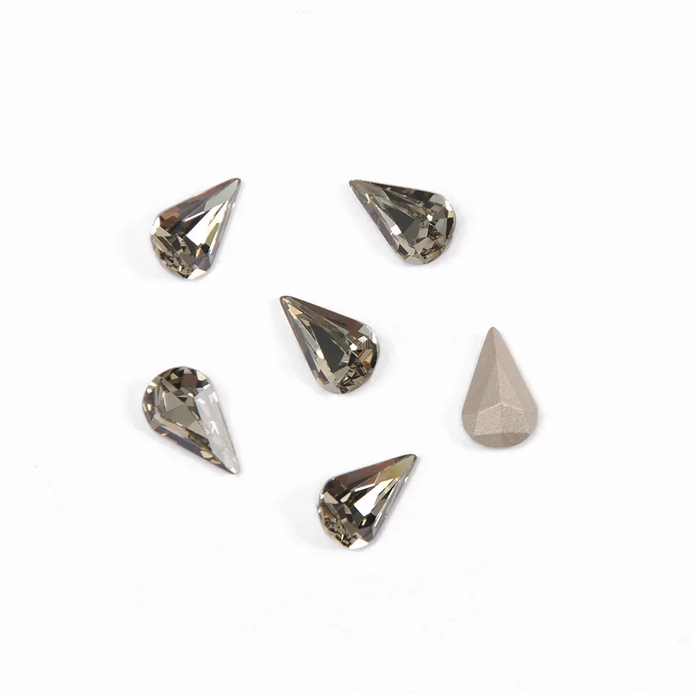 Super Glitter Stones Black Diamond Color Pear Shaped Mixed Size Non HotFix Pointback Glass Nail Art Rhinestones Shiny Nail Gem