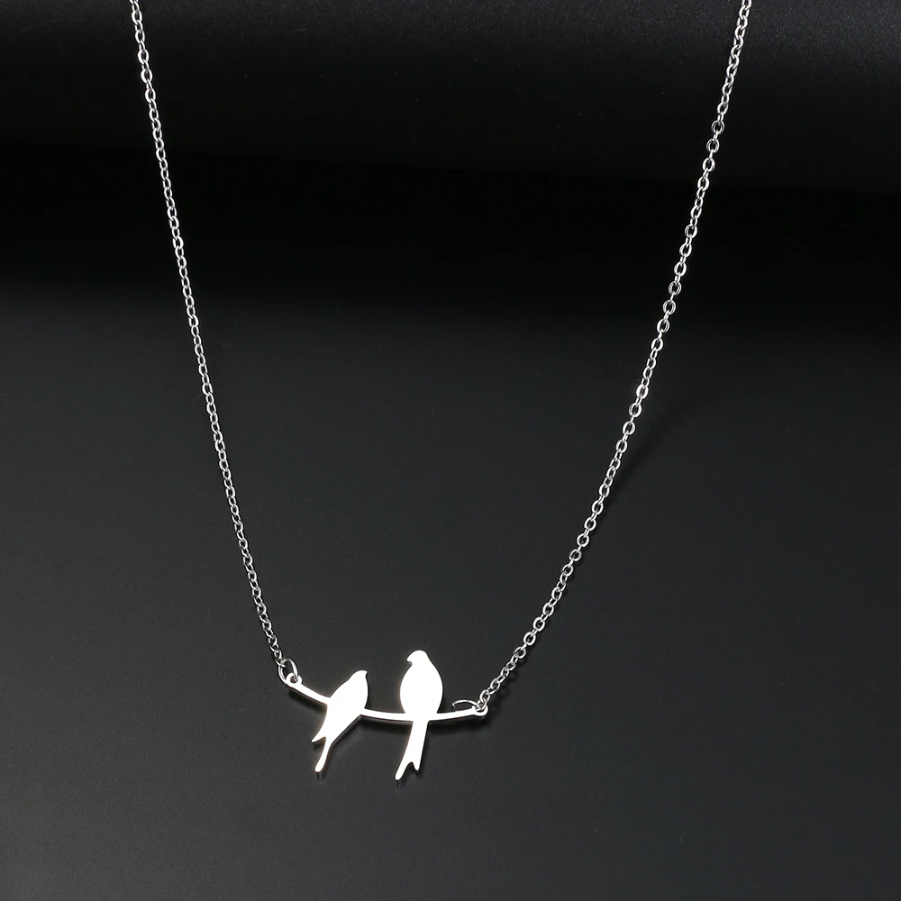 Stainless Steel Necklaces Two Bird Animals Charm Pendant Chain Fashion Necklace For Women Jewelry Wedding Party Girls Gifts 1Pcs