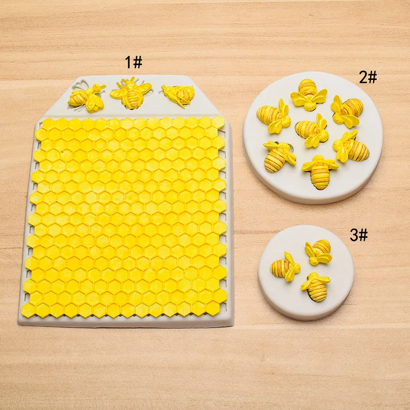 1Pcs Bee Fondant Mold Honeycomb Bees Silicone Molds for Chocolate Cake Decorating Beehive Baking Mold for Cupcake Topper