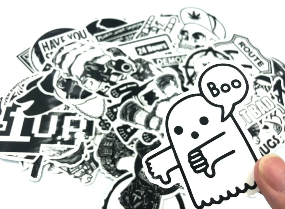 100pcs / set Vintage Stickers Black and White DIY Stickers for Motorcycle Skull Stationery Scrapbook Sticker Luggage Sticker