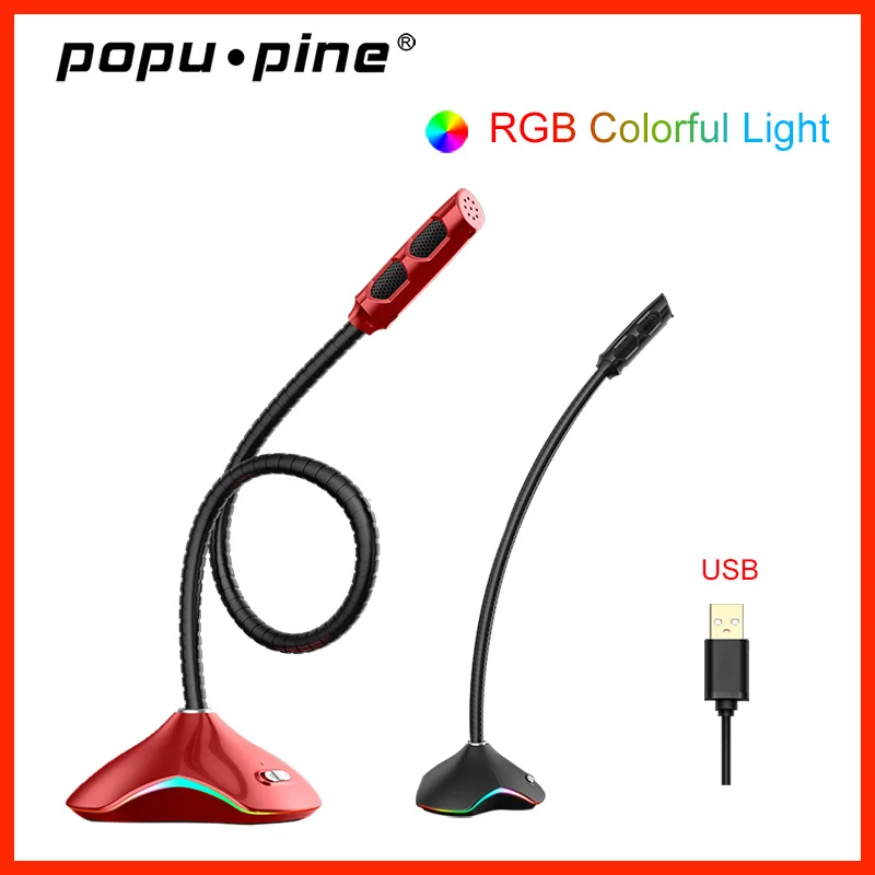 PopuPine Computer Microphone 360° Adjust Studio Speech Microphone Gaming Chatting USB Microphone Desktop PC Laptop