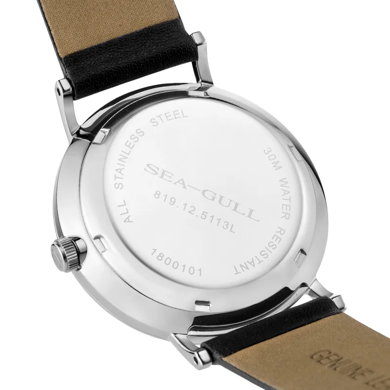 Seagull-reloj mecánico clásico para hombre y mujer, pulsera de cuero resistente al agua de 30 M, con cristal de zafiro, ST2130, 5113L