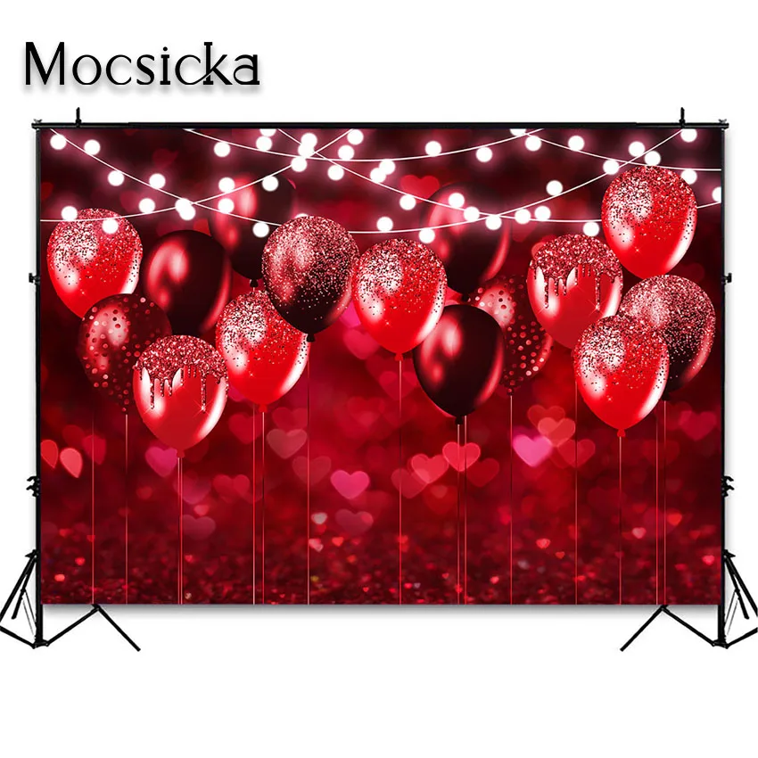 Mocsicka Valentine's Day Backdrop Red Glitter Love Sweetheart Portraits Photoshoot 14 February Wedding Photo Booth Background