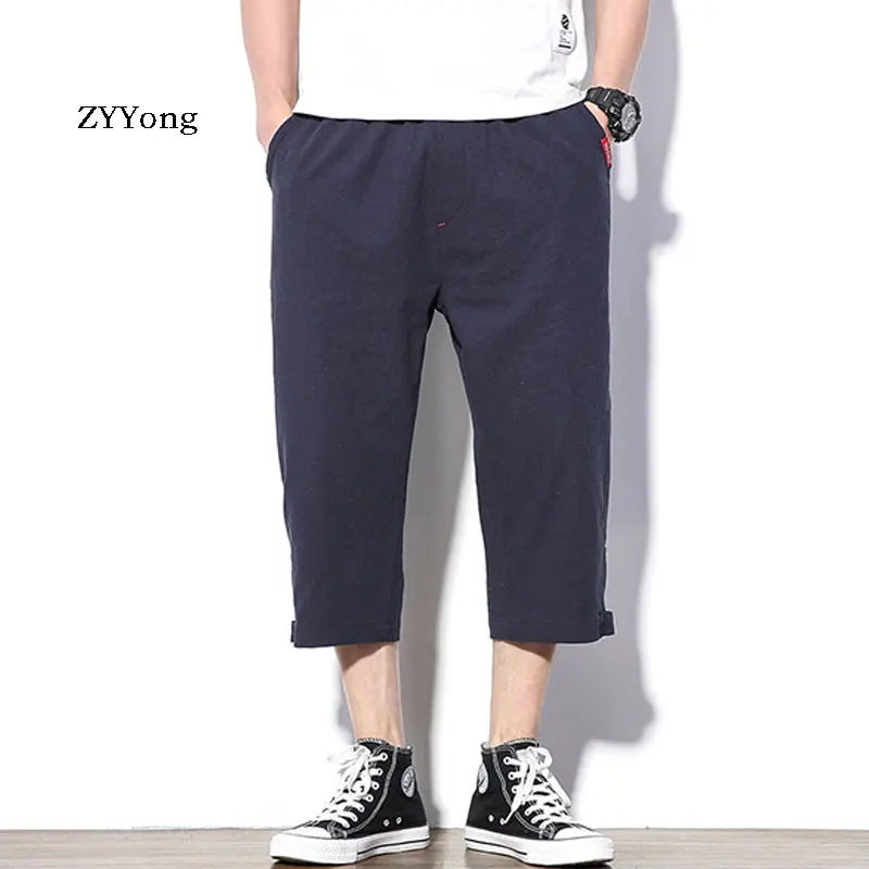 2020 Summer New Loose Large Size Men's Solid Color Comfortable Cropped Pants Trend Casual Pants, Sizes M, L, XL, 2XL, 3XL, 4XL,