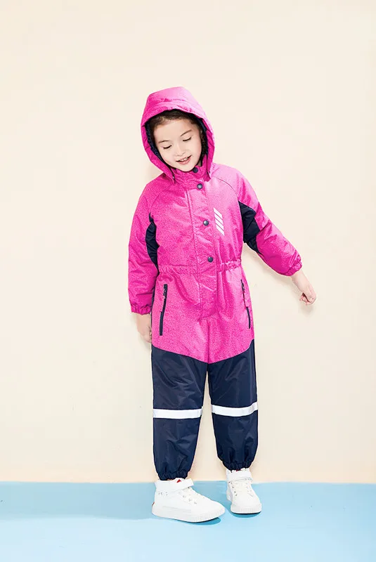 Children\'s Siamese Ski Suit Outdoor Jacket Siamese Cotton Jacket Waterproof and Windproof Thicken Warm Boys and Girls