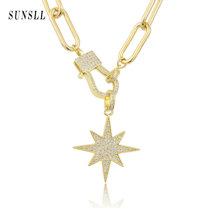 New Design Personalized Thick Chain Gold-plated Crystal Cubic Zirconia Awn Star Pendant Necklace For Men And Women Jewelry Gift