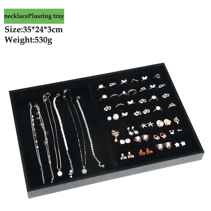 PU Frame Velvet Jewelry Tray Jewellery Organizer Rings Earrings Carrying Cases Necklaces Pendant Bracelet Display Gift Box Women