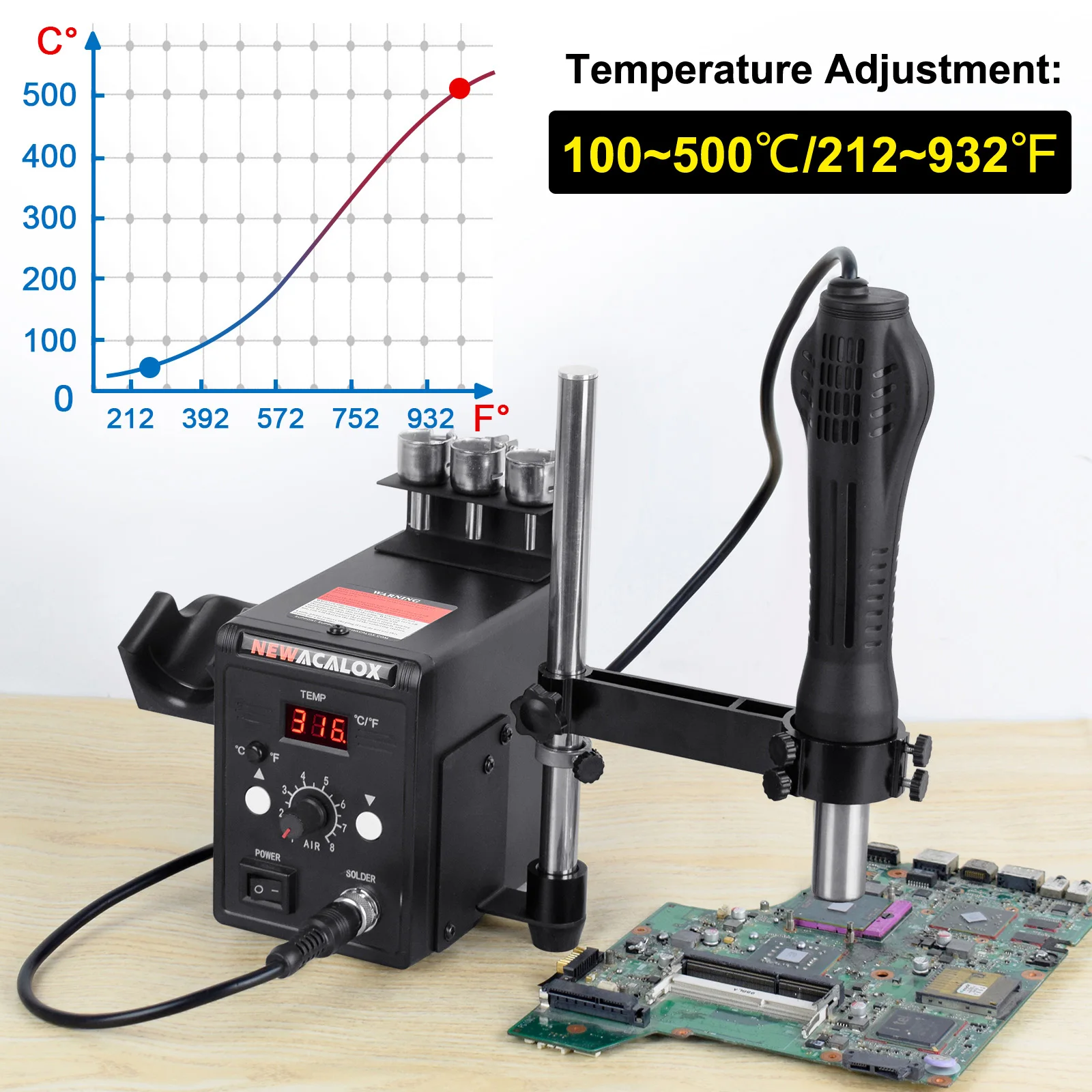 

NEWACALOX 110V 700W Hot Air Rework Soldering Station ℃/℉ Display Welding Station Industrial Heat Gun Desoldering Welding Tool