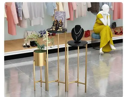 Clothing shop iron bag display rack women's shoes high and low decoration shelf window running table double display rack combina