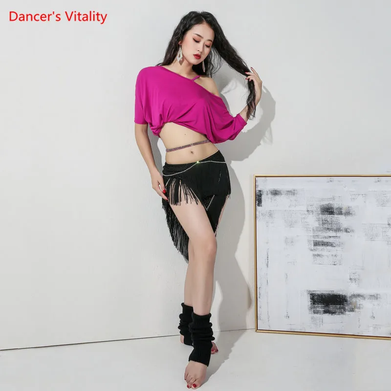 Belly Bance Suit Modal Top Short Sleeve Or Tassel Skirt Practice Clothes Female Temperament Performance Exercise Clothing