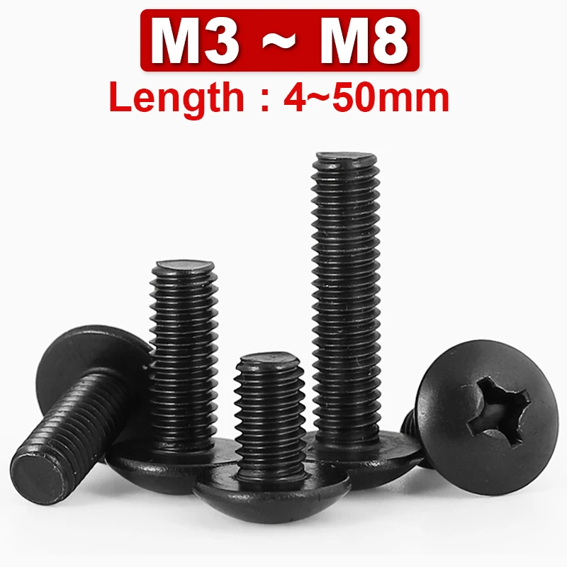 

TM Black Zinc Plated Large Flat Head Phillips Screw Umbrella Head Half Round Head Screw Mushroom Head Flat Machine M3M4M5M6M8