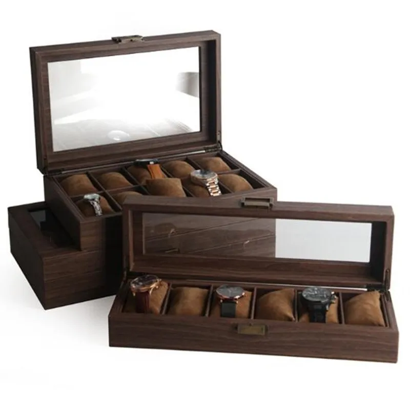 

Wood Grain Leather Watch Box Jewelry Watch Storage Box with Retro Hidden Button Men's Quartz Watch