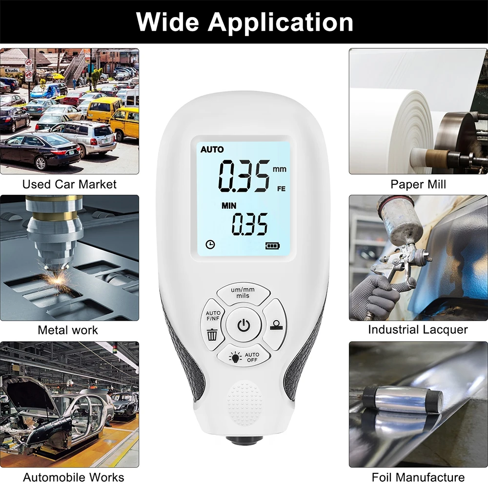 Digital Coating Thickness Gauge Calibration Function Thickness Meter For Car Automotive With Backlight LCD Display 0.01mm 1mil