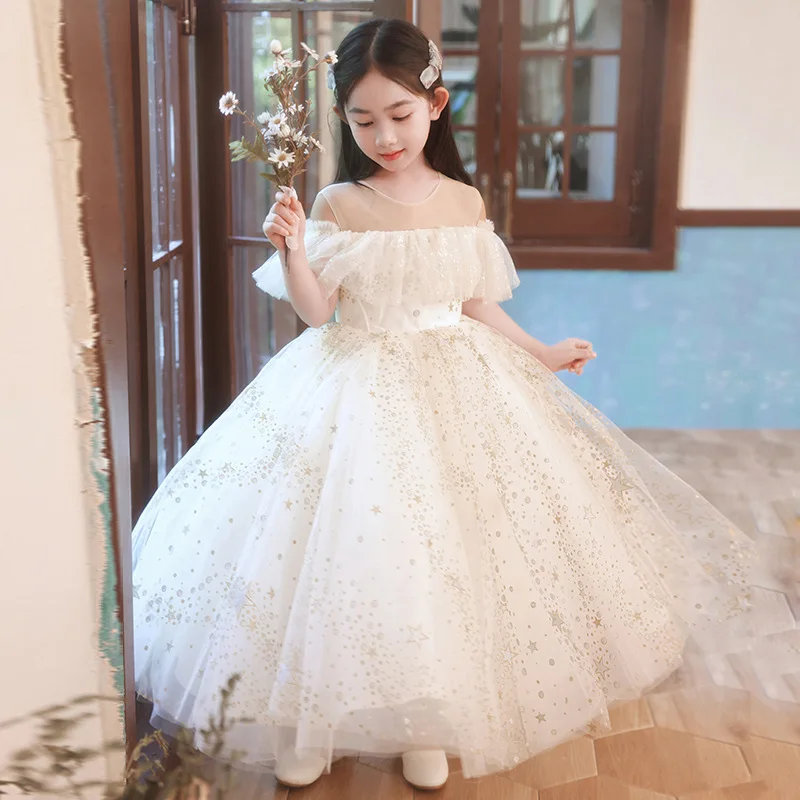 

New Year Shoulde Off Party Fairy Princess Fashion Dress Shoulder off Wedding Girls Children Clothing Kids Party For Girls 3-12Y