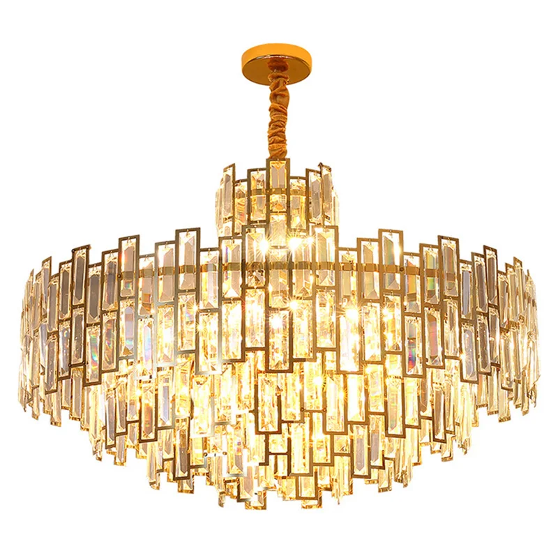 Postmodern Golden Crystal Chandelier Lighting Stainless Steel Lustre Pandent Lamp For Villa Dining Living Bedroom Deco Hanging