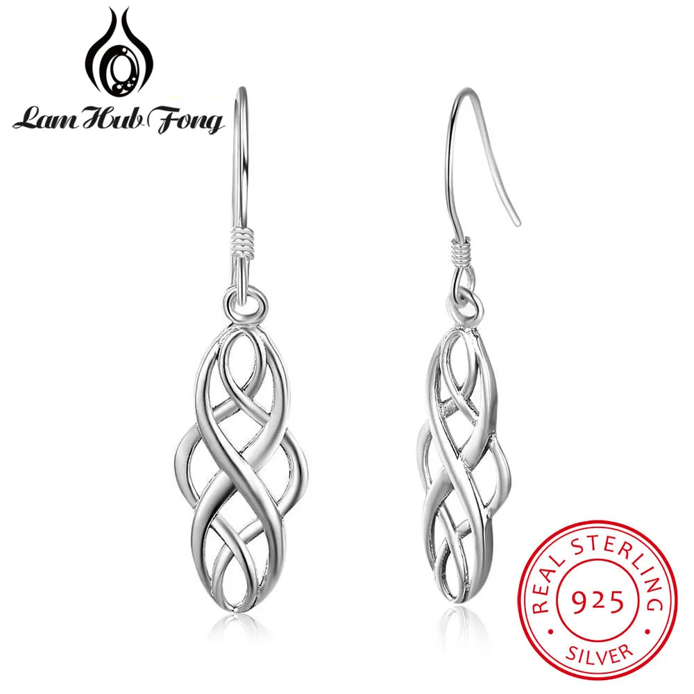 925 Sterling Silver Earrings for Women Braided Shape 21mm Dangle Drop Earrings Simple Jewelry Anniversary Gift (Lam Hub Fong)