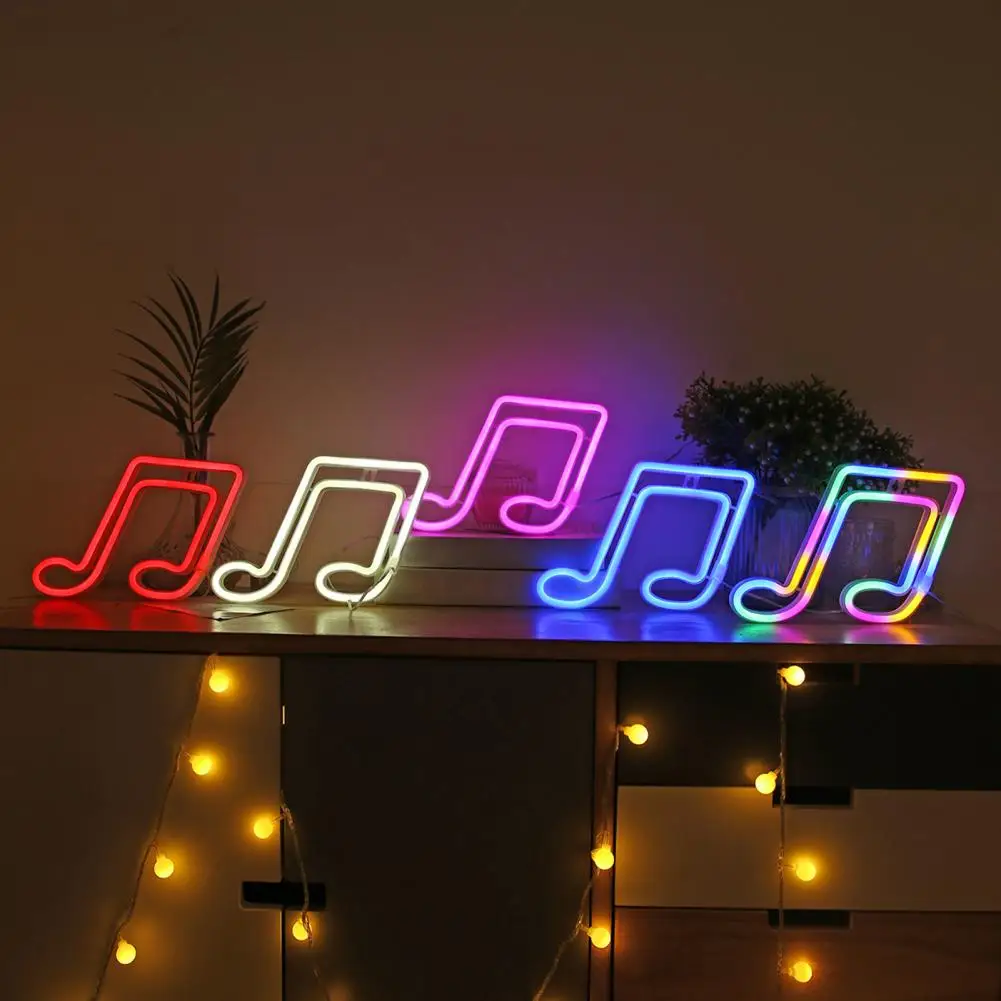 Musical Note Shape LED Lights Sign Bright PC Luminous Night Wall Neon Light for Bar