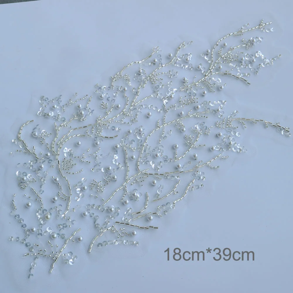 1pair luxury beaded embroidery lace appliques for wedding dresses Rhinestone lace applique patches Embroidery lace parches ropa