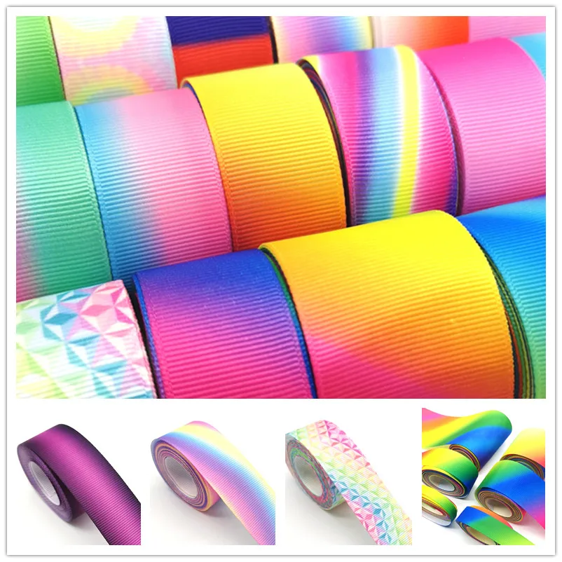 3 yards 10-75mm Gradient Rainbow Grosgrain Ribbon for Wedding Home Decor DIY Gift Wrapping Party Handmade Accessories #Ro