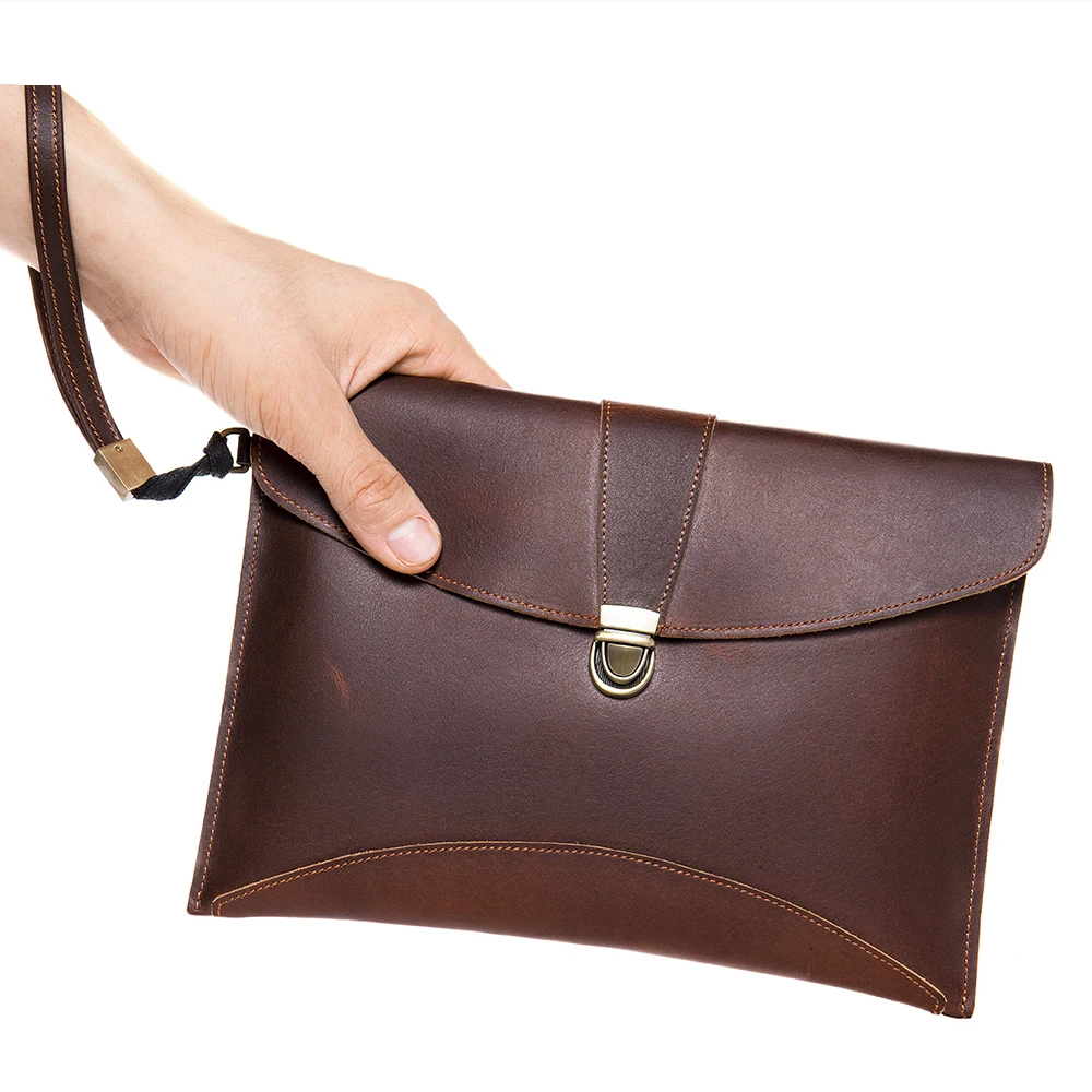 Men Hand Bag Genuine Leather Document bag for men male leather clutch bag for phone mini ipad envelope bag with wristband Wallet