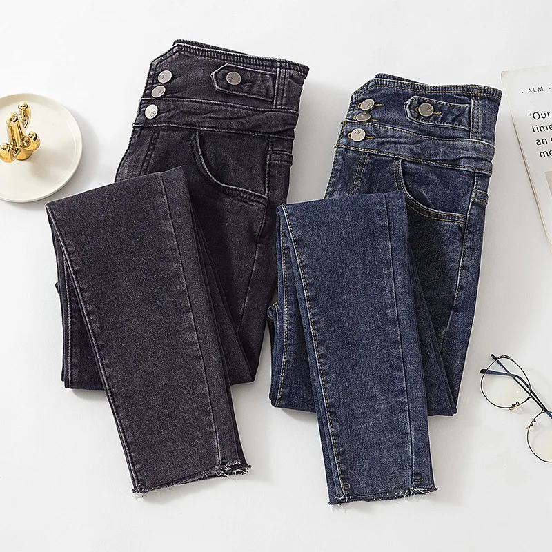 

Джинсы-шаровары, универсальные эластичные джинсы с высокой талией, осенние брюки-карандаш для мам, джинсы-бойфренды