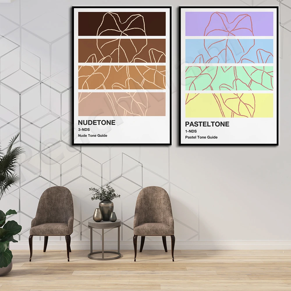 Pantone printing, pastel color printing, nude color palette, aesthetic art, minimalist bohemian decorative poster